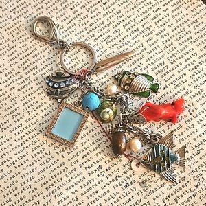 Nautical keyring w charms, fish, coral, shells, photo frame cute!